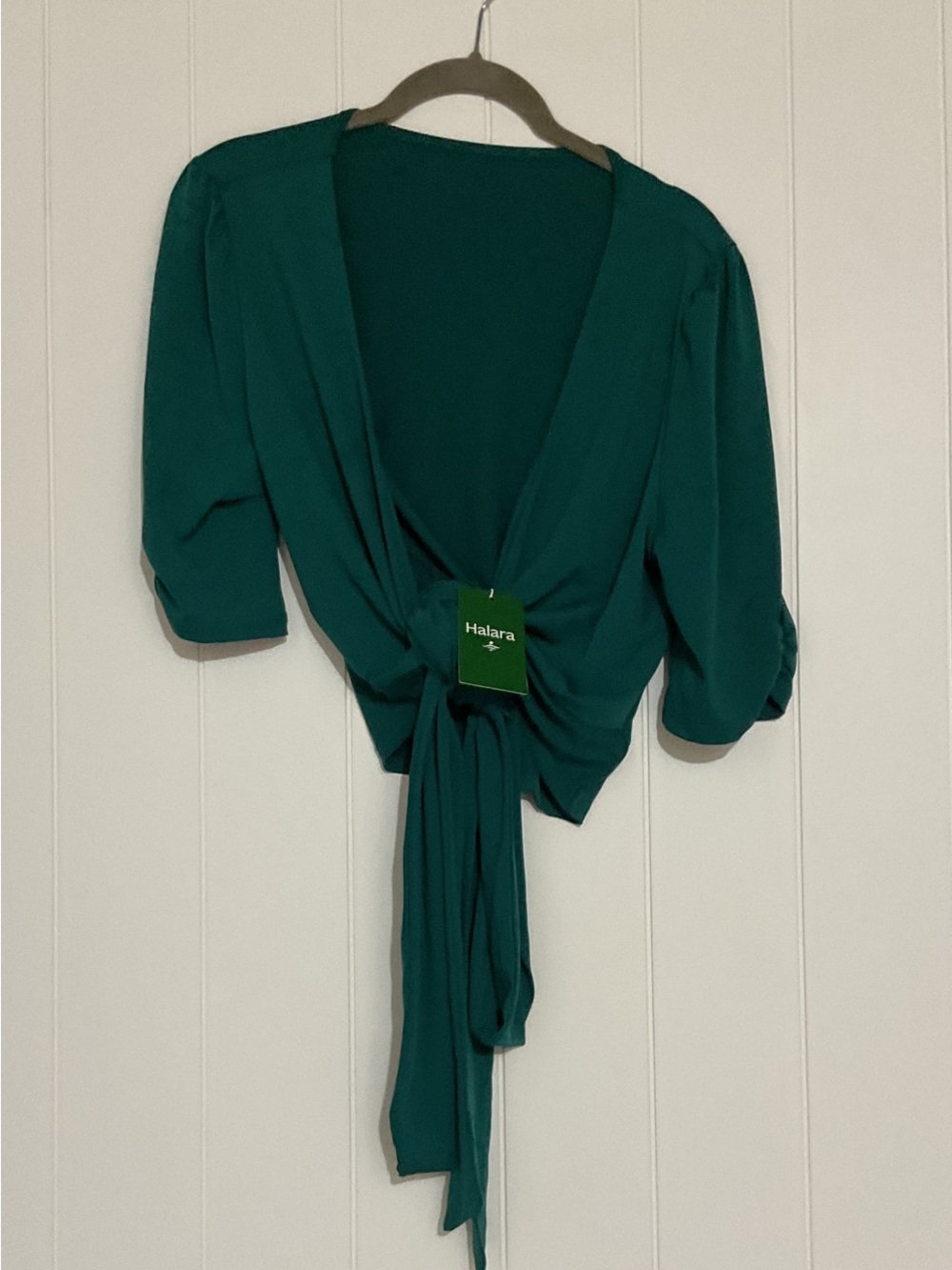 HALARA V Neck Wrapped Side Tie Work Blouse